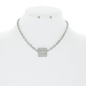 Greek Key Square Crystal Pave Necklace Set
